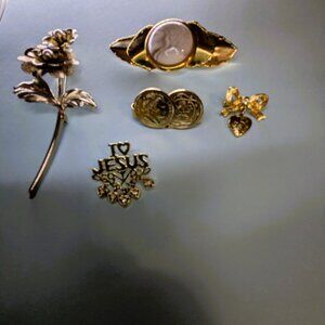 Vintage Lot Brooches 1960s Faux Pearls Tall Flower*Jasper Gemstone Modern*